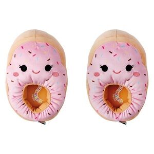NWT Squishmallows Dabria Donut Plush Slippers sprinkles girls kids pink shoe 4 5